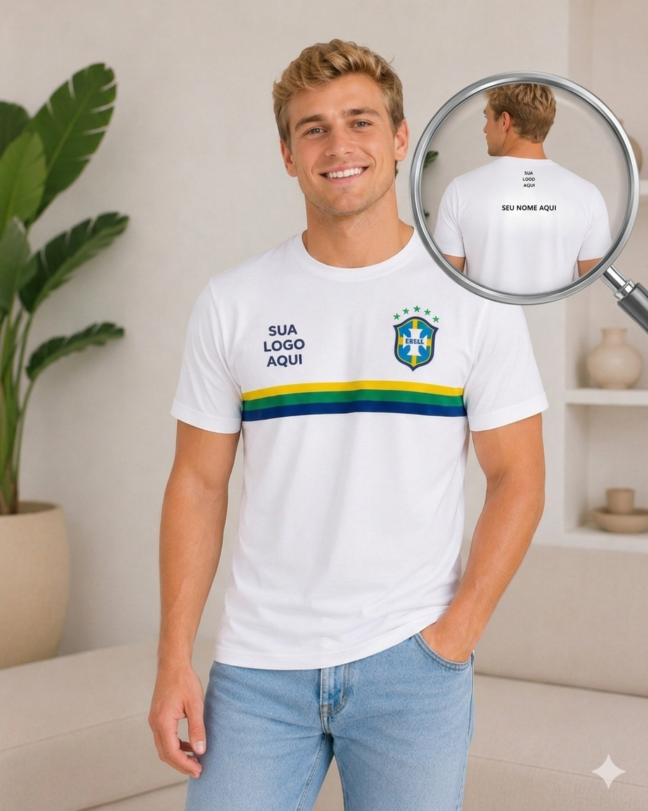 Camiseta com retilínea no peitoral verde e amarela